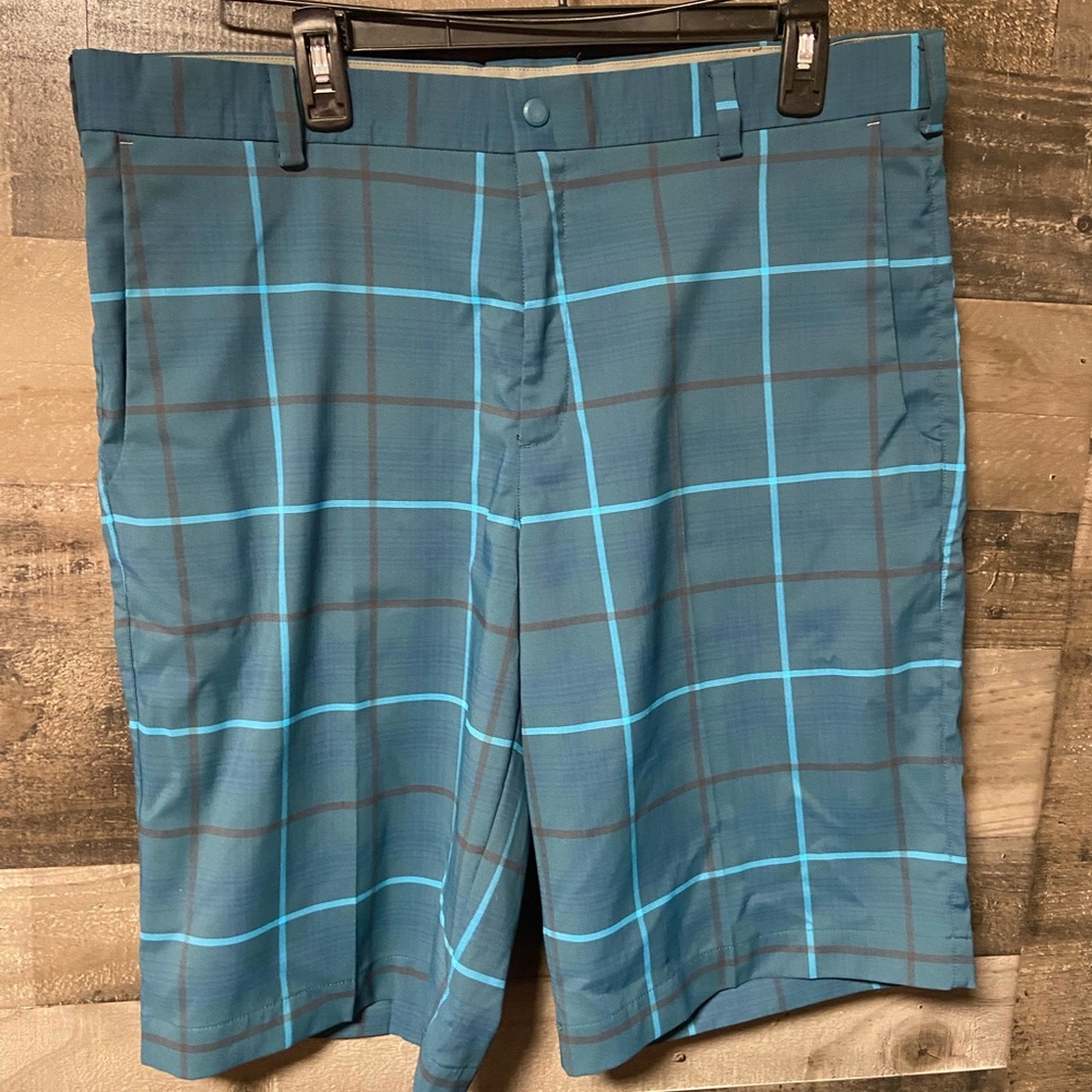 Men's Teal Plaid Performance Shorts - Blue